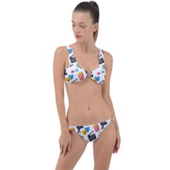 Cinema Icons Pattern Seamless Signs Symbols Collection Icon Ring Detail Crop Bikini Set by Simbadda