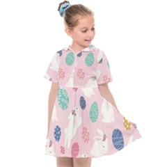 Cute Bunnies Easter Eggs Seamless Pattern Kids  Sailor Dress by Simbadda