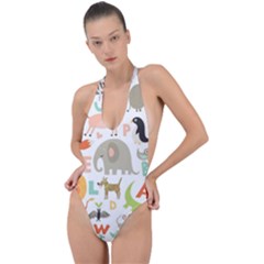 Children Alphabet Seamless Pattern Backless Halter One Piece Swimsuit by Simbadda