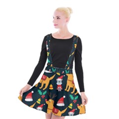 Funny Christmas Pattern Background Suspender Skater Skirt by Simbadda