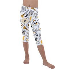 Funny Hand Drawn Halloween Pattern Kids  Lightweight Velour Capri Leggings  by Simbadda