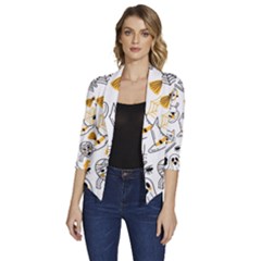 Funny Hand Drawn Halloween Pattern Women s Draped Front 3/4 Sleeve Shawl Collar Jacket by Simbadda