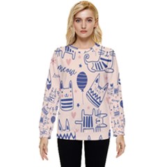 Cute Cats Doodle Seamless Pattern With Funny Characters Hidden Pocket Sweatshirt by Simbadda