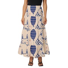 Cute Cats Doodle Seamless Pattern With Funny Characters Tiered Ruffle Maxi Skirt by Simbadda