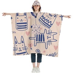 Cute Cats Doodle Seamless Pattern With Funny Characters Women s Hooded Rain Ponchos by Simbadda