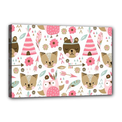 Pink Animals Pattern Canvas 18  X 12  (stretched) by Simbadda