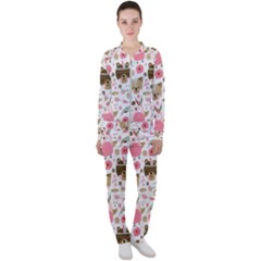 Pink Animals Pattern Casual Jacket And Pants Set by Simbadda