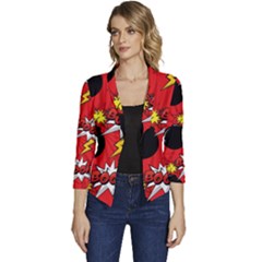 Pop Art Comic Pattern Bomb Boom Explosion Background Women s Casual 3/4 Sleeve Spring Jacket by Simbadda
