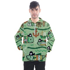 Seamless Pattern Fishes Pirates Cartoon Men s Half Zip Pullover by Simbadda