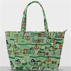 Seamless Pattern Fishes Pirates Cartoon Back Pocket Shoulder Bag  by Simbadda