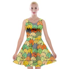 Seamless Pattern With Doodle Bunny Velvet Skater Dress by Simbadda