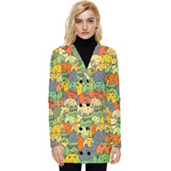 Seamless Pattern With Doodle Bunny Button Up Hooded Coat  by Simbadda