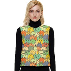 Seamless Pattern With Doodle Bunny Women s Button Up Puffer Vest by Simbadda