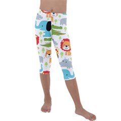 Seamless Pattern Vector With Animals Cartoon Kids  Lightweight Velour Capri Leggings  by Simbadda