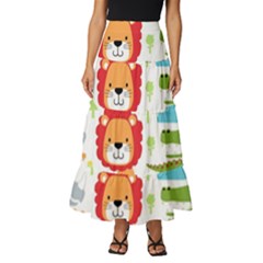 Seamless Pattern Vector With Animals Cartoon Tiered Ruffle Maxi Skirt by Simbadda