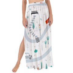 Cute Children Seamless Pattern With Cars Road Park Houses White Background Illustration Town Cartooo Maxi Chiffon Tie-up Sarong by Simbadda