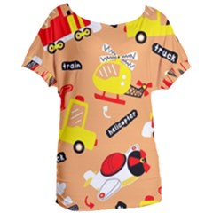 Seamless Pattern Cartoon With Transportation Vehicles Women s Oversized Tee by Simbadda