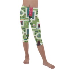 City Seamless Pattern Kids  Lightweight Velour Capri Leggings  by Simbadda