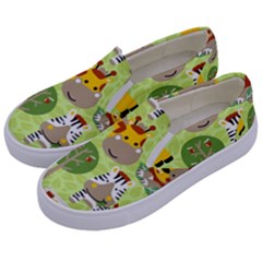 Funny Animals Cartoon Kids  Canvas Slip Ons by Simbadda
