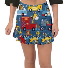 Seamless Pattern Vehicles Cartoon With Funny Drivers Fishtail Mini Chiffon Skirt by Simbadda