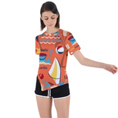 Seamless Pattern Vector Beach Holiday Theme Set Asymmetrical Short Sleeve Sports Tee by Simbadda