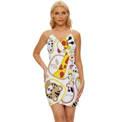 Vector Seamless Pattern Nice Animals Cartoon Wrap Tie Front Dress by Simbadda