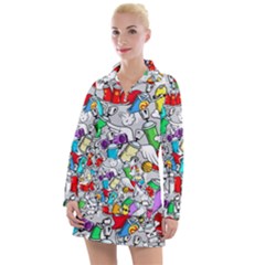Graffiti Characters Seamless Pattern Women s Long Sleeve Casual Dress by Simbadda