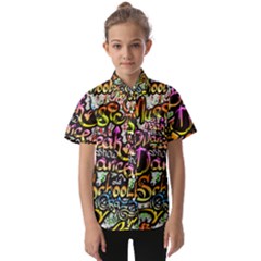 Graffiti Word Seamless Pattern Kids  Short Sleeve Shirt by Simbadda