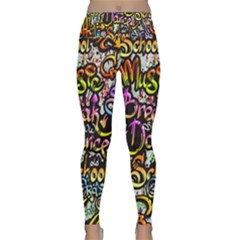Graffiti Word Seamless Pattern Lightweight Velour Classic Yoga Leggings by Simbadda