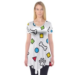 Dog Paw Seamless Pattern Foot Print Bone Short Sleeve Tunic  by Simbadda