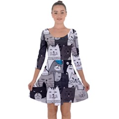 Cute Cat Hand Drawn Cartoon Style Quarter Sleeve Skater Dress by Simbadda
