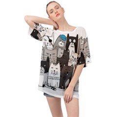 Cute Cat Hand Drawn Cartoon Style Oversized Chiffon Top by Simbadda
