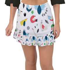 Vector Set Isolates With Cute Bird Scandinavian Style Fishtail Mini Chiffon Skirt by Simbadda