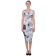 Cute Cat Couple Seamless Pattern Cartoon Sleeveless Pencil Dress by Simbadda