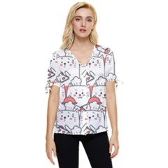 Cute-cat-chef-cooking-seamless-pattern-cartoon Bow Sleeve Button Up Top by Simbadda