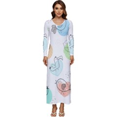 Cartoon-bird-cute-doodle-bird Long Sleeve Longline Maxi Dress by Simbadda