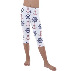 Nautical-seamless-pattern Kids  Lightweight Velour Capri Leggings  by Simbadda