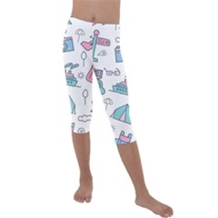 Transportation Seamless Pattern Kids  Lightweight Velour Capri Leggings  by Simbadda