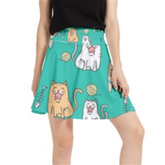 Seamless-pattern-cute-cat-cartoon-with-hand-drawn-style Waistband Skirt by Simbadda