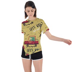 Childish-seamless-pattern-with-dino-driver Asymmetrical Short Sleeve Sports Tee by Simbadda
