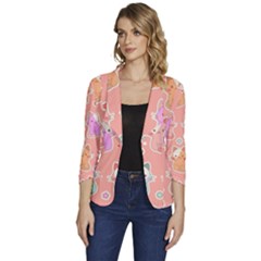 Cute-kawaii-kittens-seamless-pattern Women s One-button 3/4 Sleeve Short Jacket by Simbadda