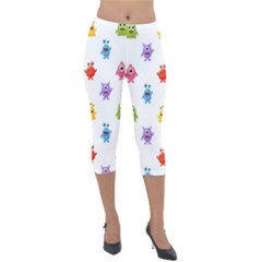 Seamless-pattern-cute-funny-monster-cartoon-isolated-white-background Lightweight Velour Capri Leggings  by Simbadda