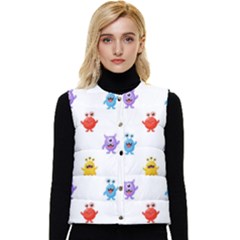 Seamless-pattern-cute-funny-monster-cartoon-isolated-white-background Women s Button Up Puffer Vest by Simbadda