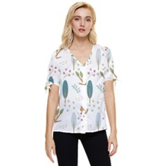 Pattern-sloth-woodland Bow Sleeve Button Up Top by Simbadda