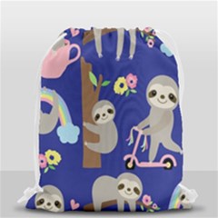 Hand-drawn-cute-sloth-pattern-background Drawstring Bag (small) by Simbadda
