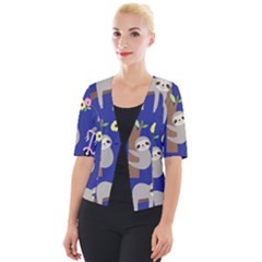 Hand-drawn-cute-sloth-pattern-background Cropped Button Cardigan by Simbadda