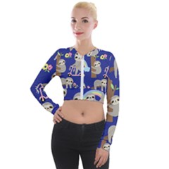 Hand-drawn-cute-sloth-pattern-background Long Sleeve Cropped Velvet Jacket by Simbadda