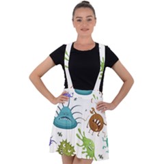 Dangerous-streptococcus-lactobacillus-staphylococcus-others-microbes-cartoon-style-vector-seamless-p Velvet Suspender Skater Skirt by Simbadda