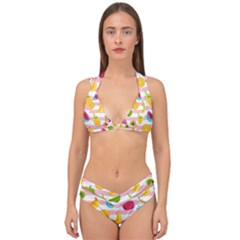 Tropical-fruits-berries-seamless-pattern Double Strap Halter Bikini Set by Simbadda