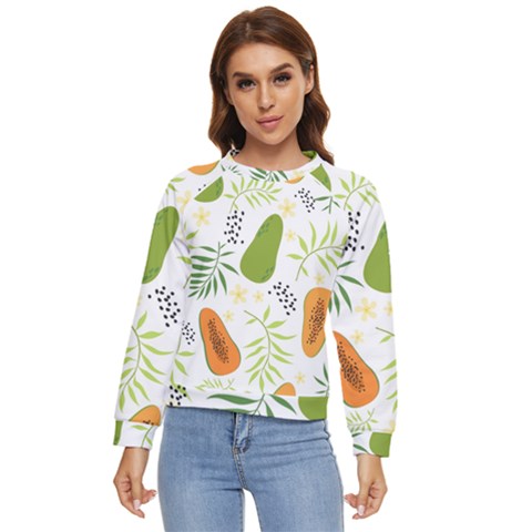 Seamless-tropical-pattern-with-papaya Women s Long Sleeve Raglan Tee by Simbadda